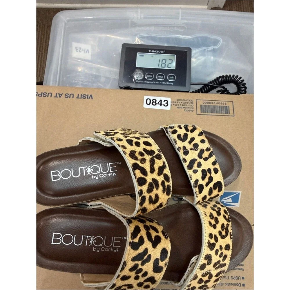 Corkys Wild Thing Leopard Pony Hair Cork Wedge Sandals Size 8